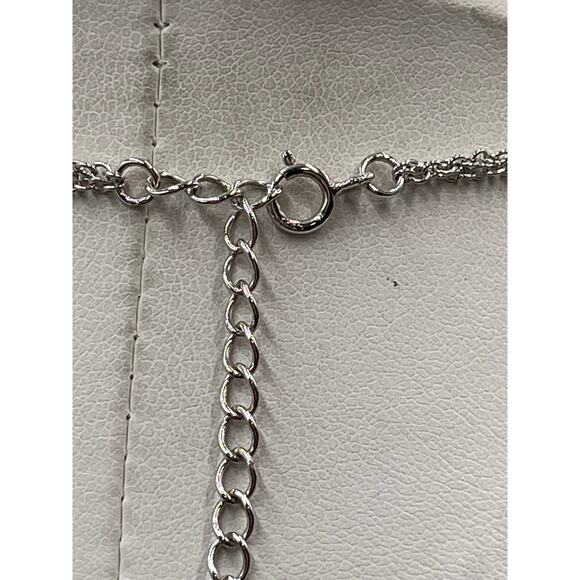 DBJ Sterling Silver Chain Pave and Smooth Heart Charms Double Strand Necklace - Picture 6 of 8